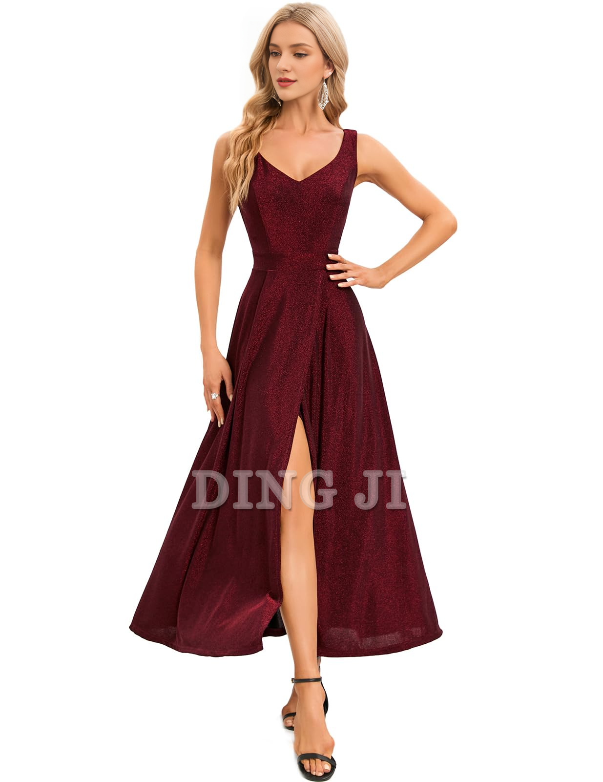 DingJiDress Prom Dress V Neck Slit Dress Evening Party Side Fork Sparkle Long Formal Wear Dresses Wedding Guests Dresses