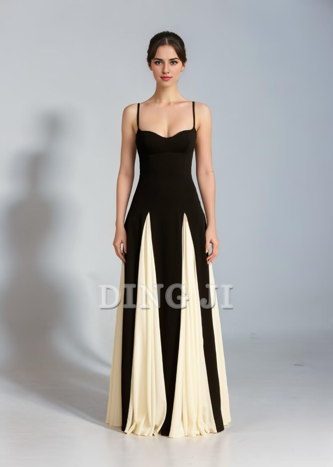 DingJiDress Prom Dress A Line Elegant Sleeveless Color Block Pleated Maxi Dress Low Cut Patchwork Swing Dress High Waist Flowy Sling Dress Formal Wear Dresses Wedding Guests Dresses