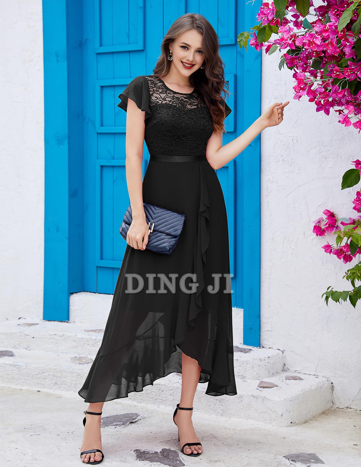 DingJiDress Prom Dress Women Side Fork Elegant Lace Long Simple Retro Formal Wear Dresses Wedding Guests Dresses