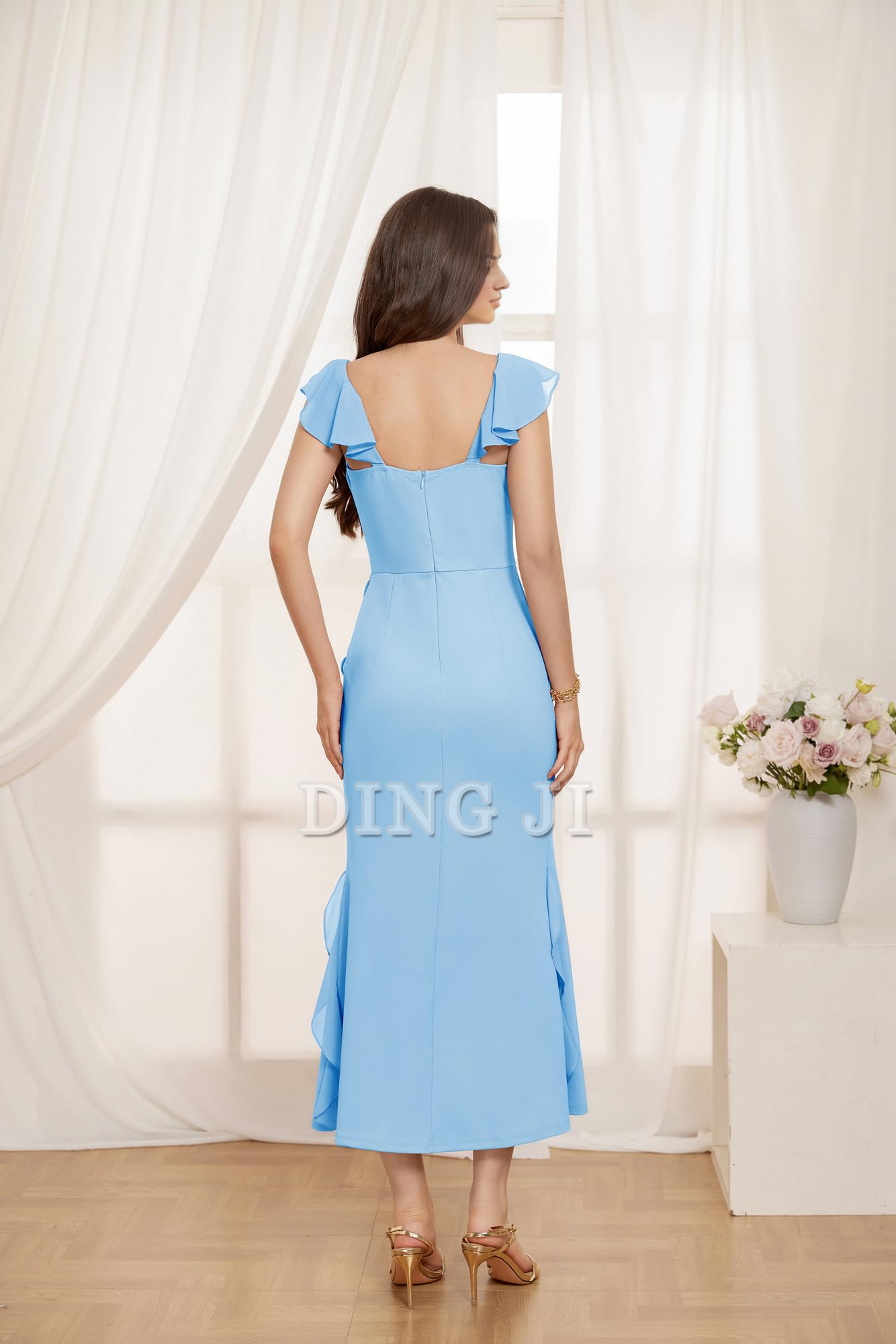 DingJiDress Prom Dress Cowl Neck Sleeveless Ruffled Fishtail Dress High Slit Bodycon Party Maxi Dress Exquisite Formal Wear Dresses Wedding Guests Dresses