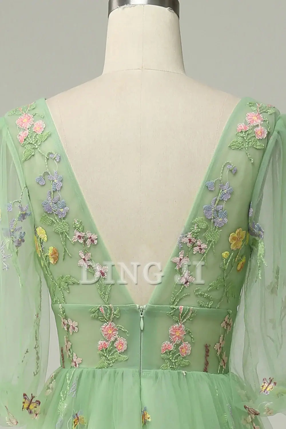 DingJiDress Prom Dress A-Line V-Neck Embroidery Short Sleeves Long Luxurious Formal Women's Dresses Wedding Guests Dresses