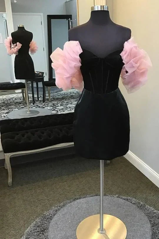 DingJiDress Homecoming Dress Black Off the Shoulder Velvet Tight Graduation Dresses