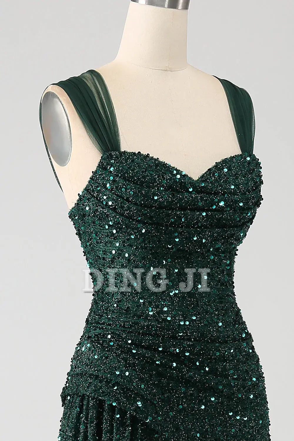 DingJiDress Prom Dress Heart-shaped collar Sparkly Sheath Shining Pleated Long Side Fork Gorgeous Formal Women's Dresses Wedding Guests Dresses