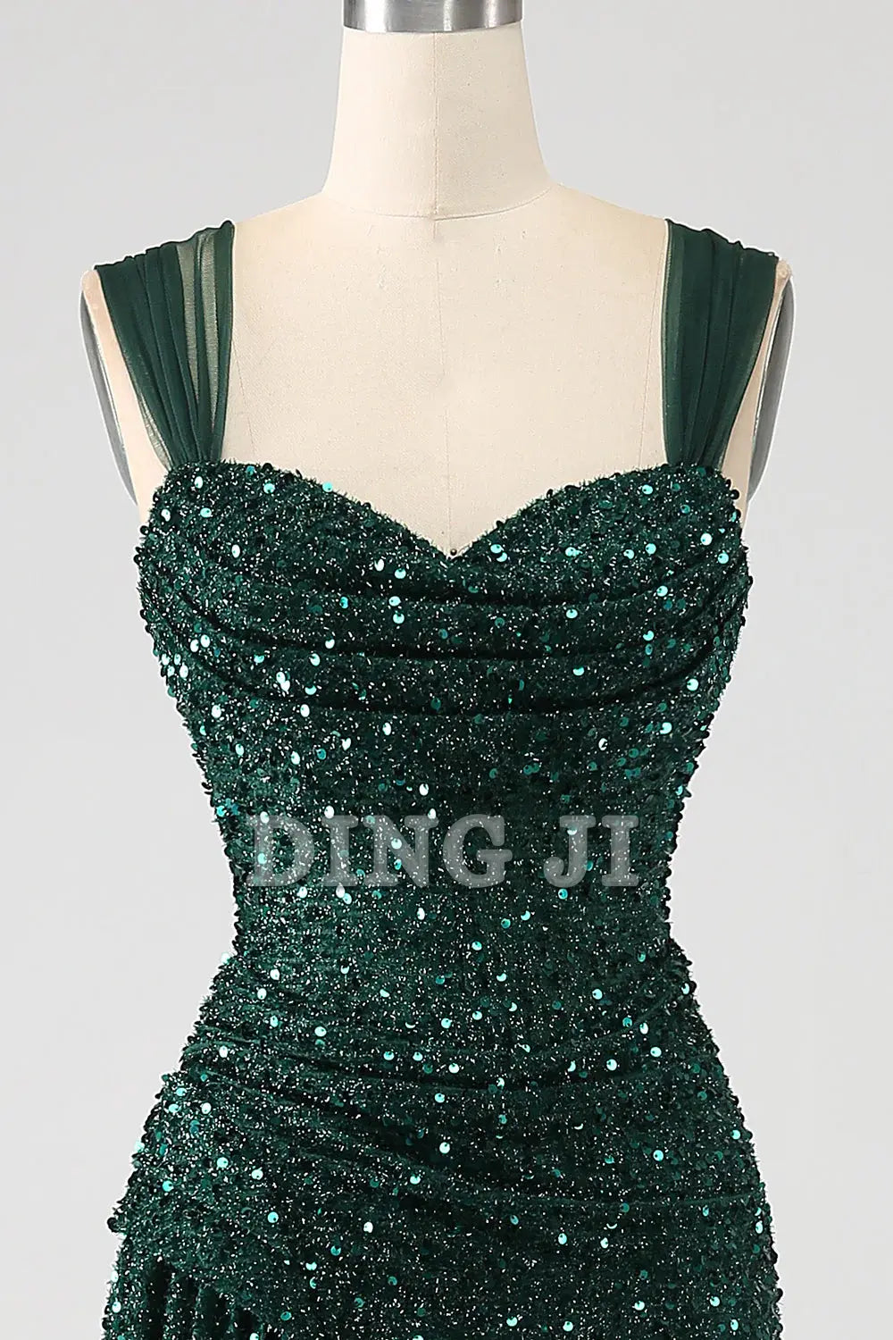 DingJiDress Prom Dress Heart-shaped collar Sparkly Sheath Shining Pleated Long Side Fork Gorgeous Formal Women's Dresses Wedding Guests Dresses