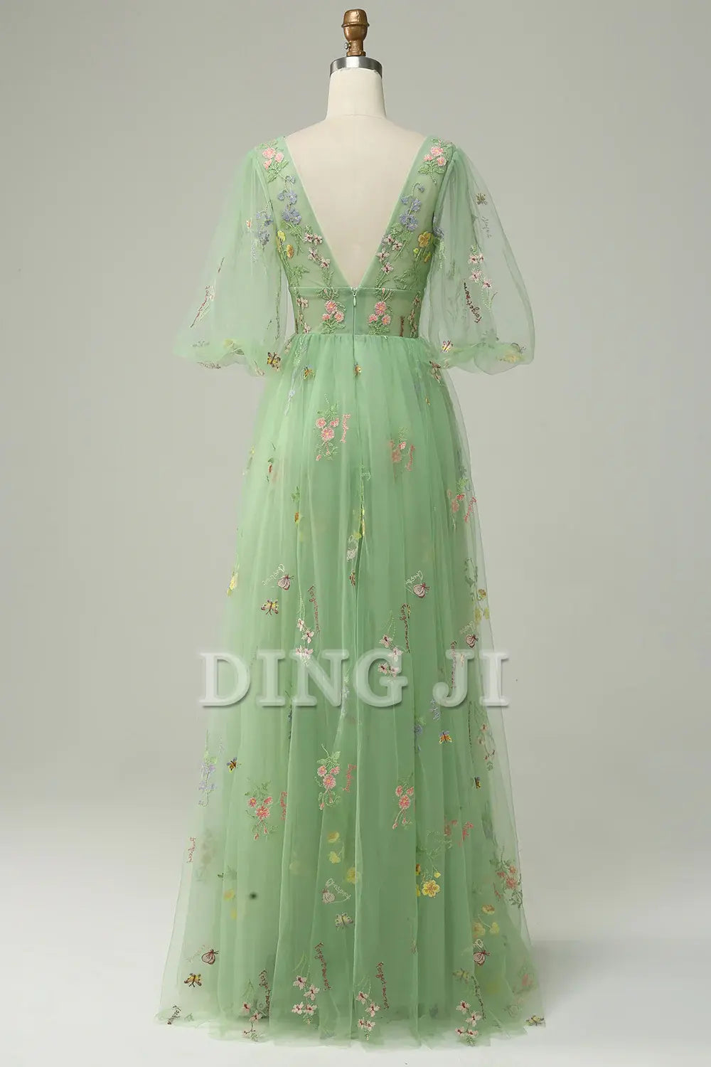 DingJiDress Prom Dress A-Line V-Neck Embroidery Short Sleeves Long Luxurious Formal Women's Dresses Wedding Guests Dresses