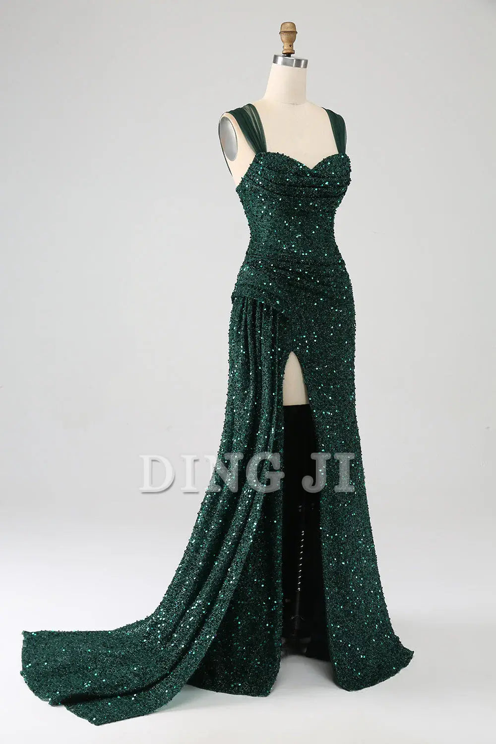 DingJiDress Prom Dress Heart-shaped collar Sparkly Sheath Shining Pleated Long Side Fork Gorgeous Formal Women's Dresses Wedding Guests Dresses