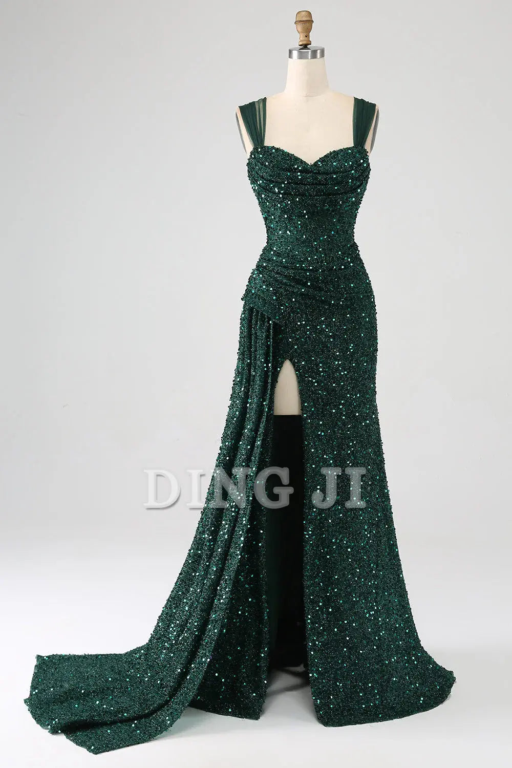 DingJiDress Prom Dress Heart-shaped collar Sparkly Sheath Shining Pleated Long Side Fork Gorgeous Formal Women's Dresses Wedding Guests Dresses