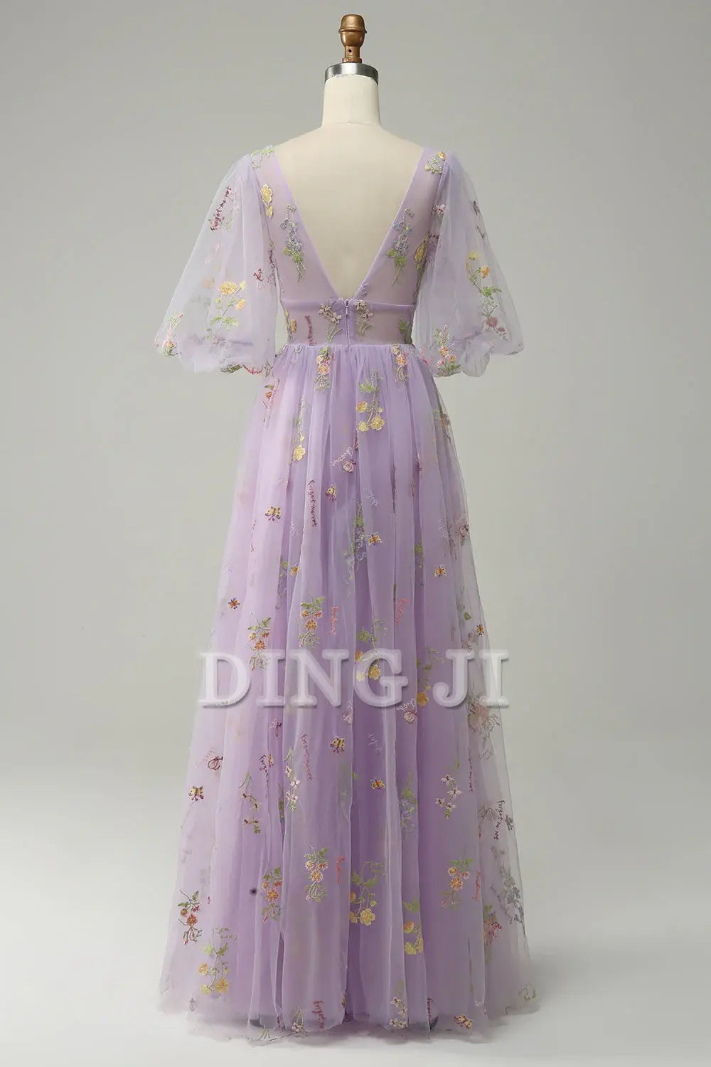 DingJiDress Prom Dress A-Line V-Neck Embroidery Short Sleeves Long Luxurious Formal Women's Dresses Wedding Guests Dresses
