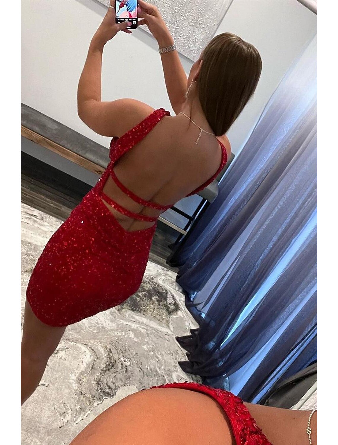 Sheath Sequin Homecoming Dresses Party Dress Holiday Graduation Short  Mini Sleeveless Halter Neck