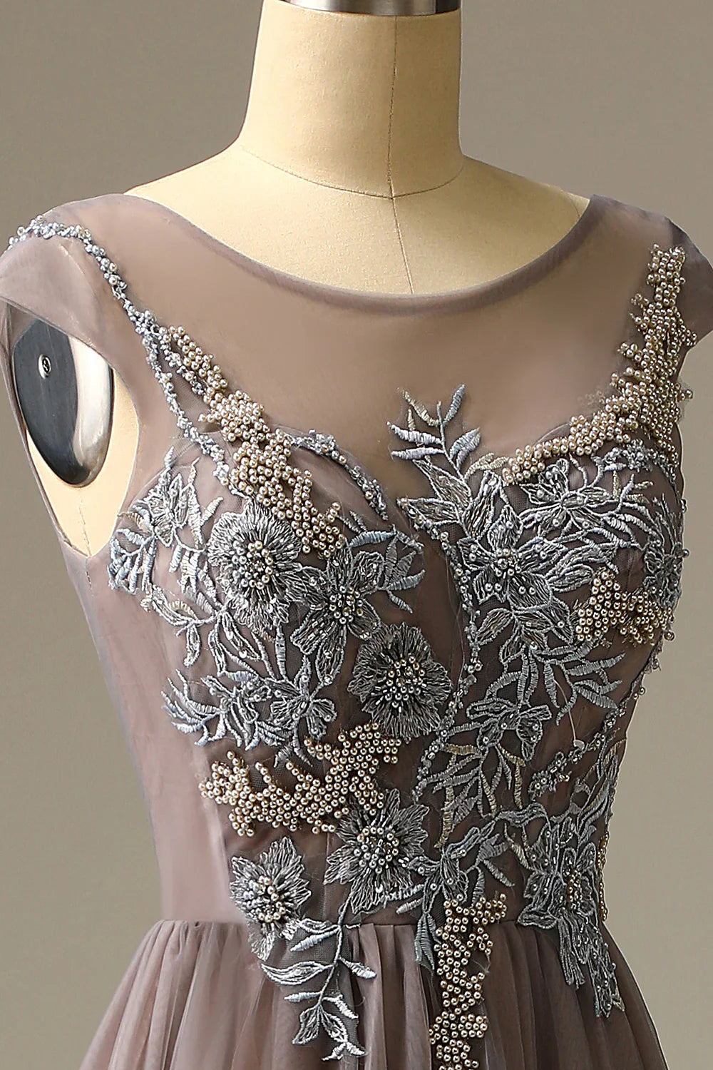 DingJiDress Appliques Grey Prom Dress