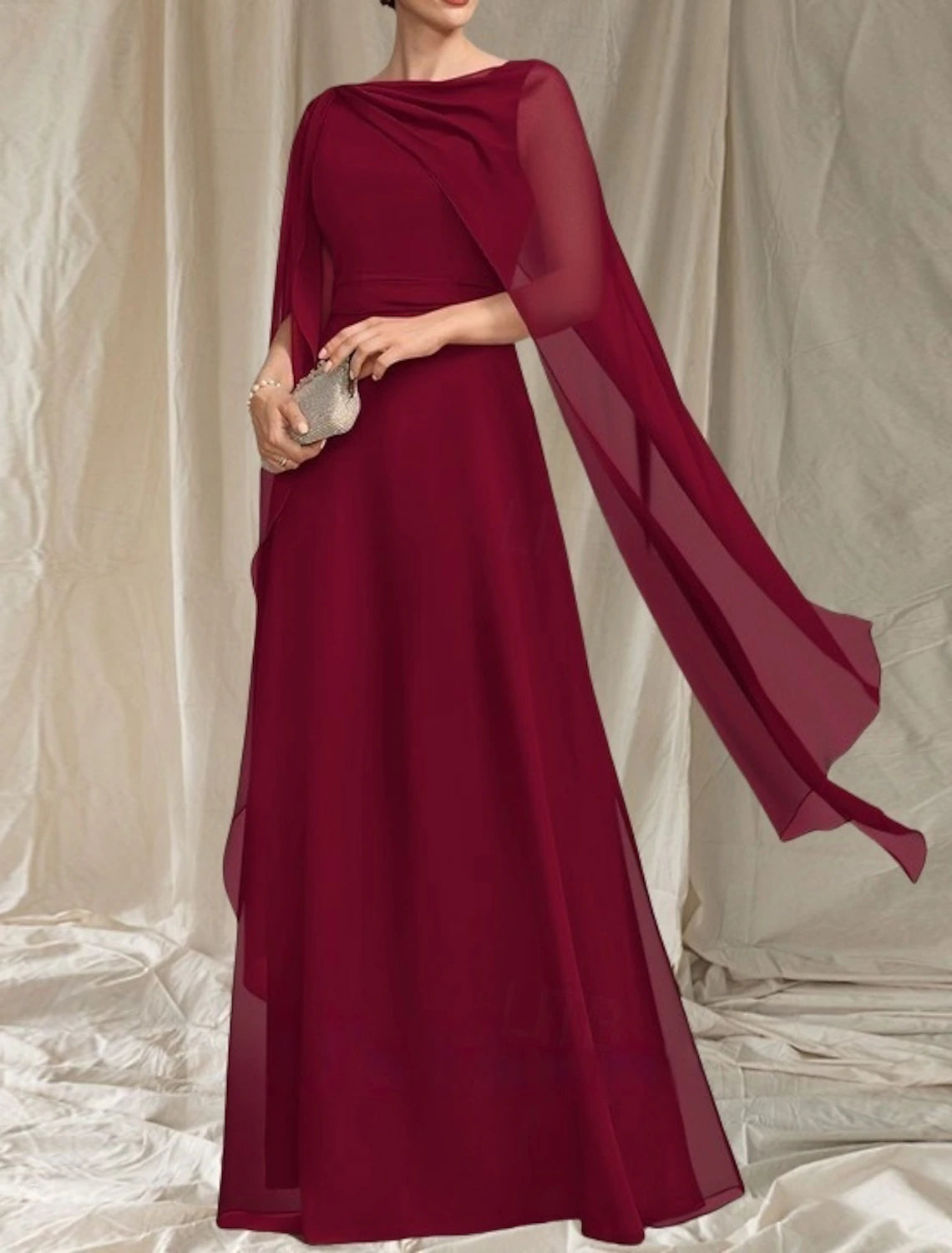 A-Line Mother of the Bride Dress Wedding Guest Elegant Crew Neck Floor Length Chiffon Sleeveless with Sash / Ribbon Ruffles Ruching