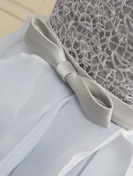 Silver Off-the-shoulder Homecoming Half Sleeve Short Prom Party Dress