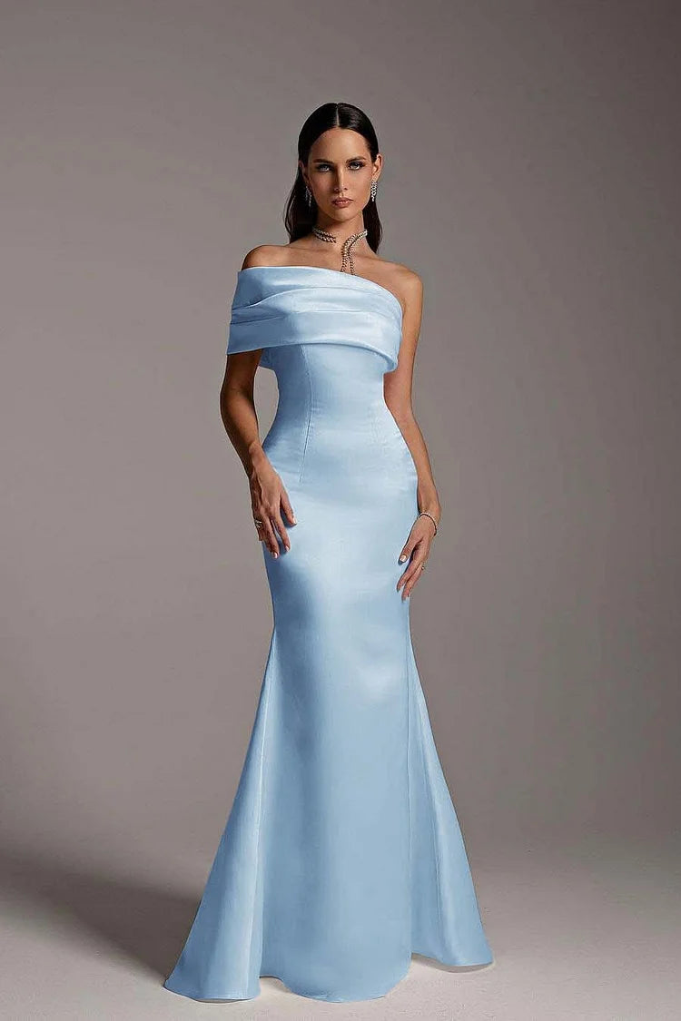 One Shoulder Sleeveless Mermaid Long Prom Dress With Ruffles