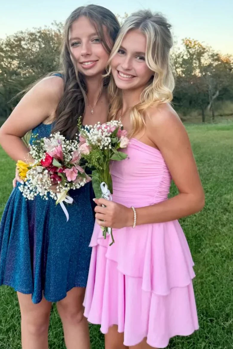 A-Line Strapless Empire-Waist Layered Sleeveless Homecoming Dress