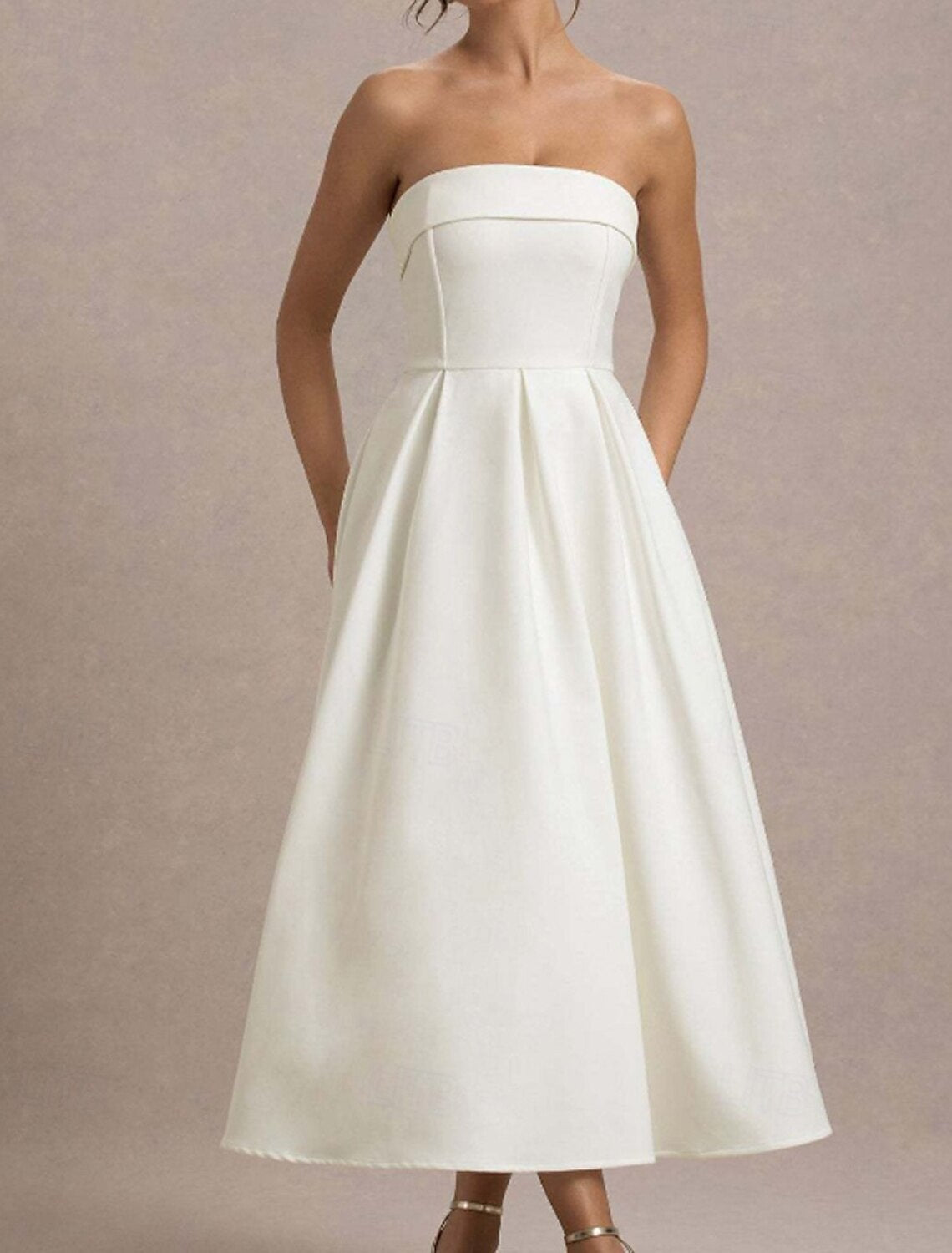 Women's Midi Dress White Dress Graduation Dress Prom Dress Party Dress Fashion Wedding Party Evening Party Regular Fit Plain Sleeveless Strapless Black White Yellow Pink Summer