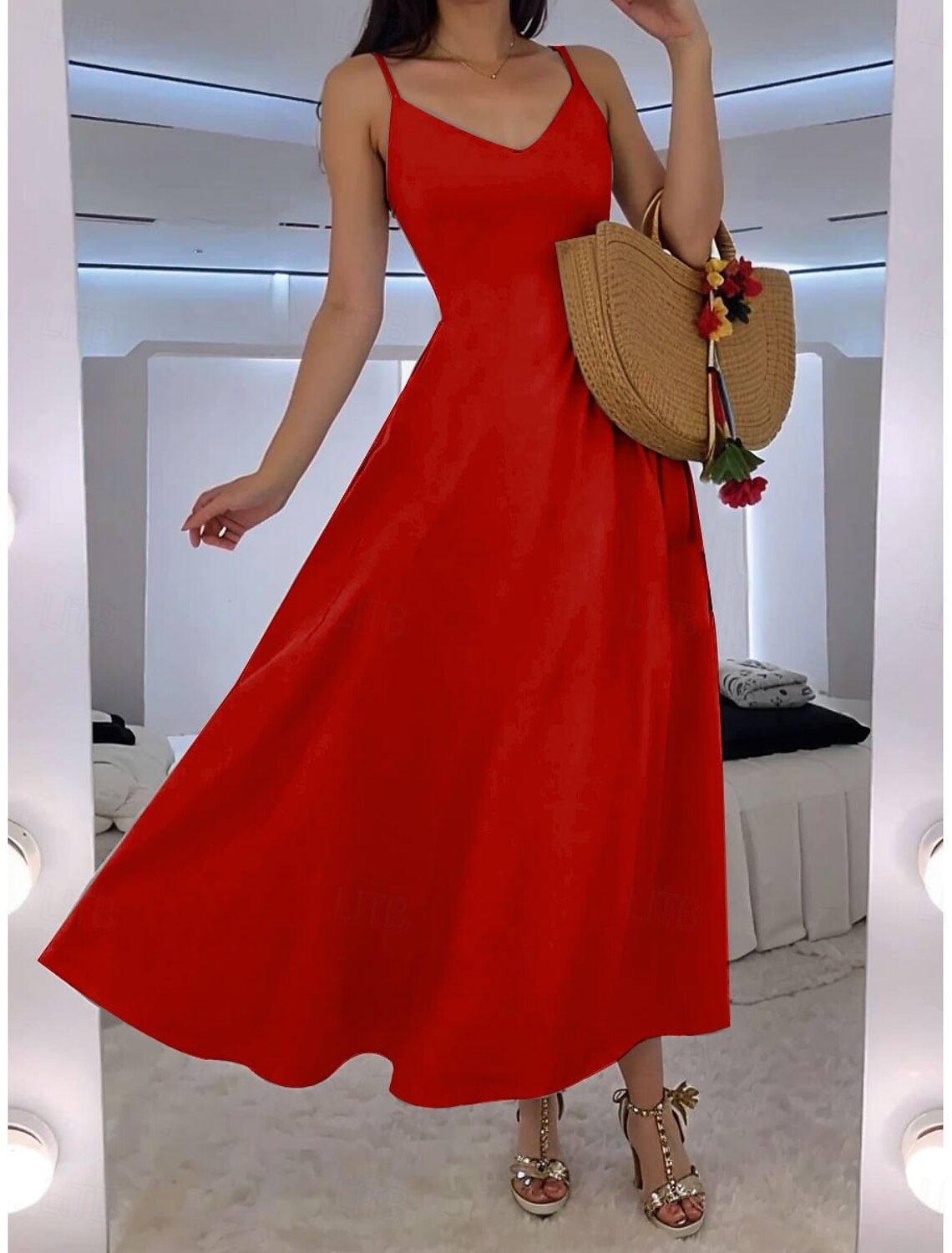 Women's Maxi Dress A Line Dress Slip Dress Vacation Casual Beach Wedding Outdoor Party Regular Fit Solid Color Sleeveless V Neck Black Pink Red Blue Summer Spring