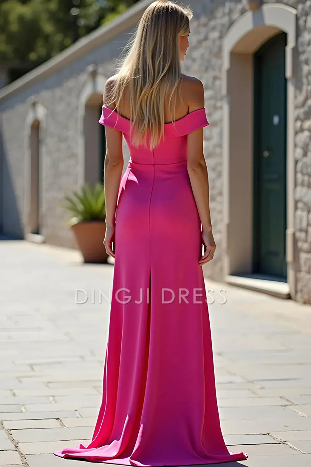 DingJiDress High Quality Dress Fashion Off The Shoulder Sheath Long With Slit Simple Prom Dress