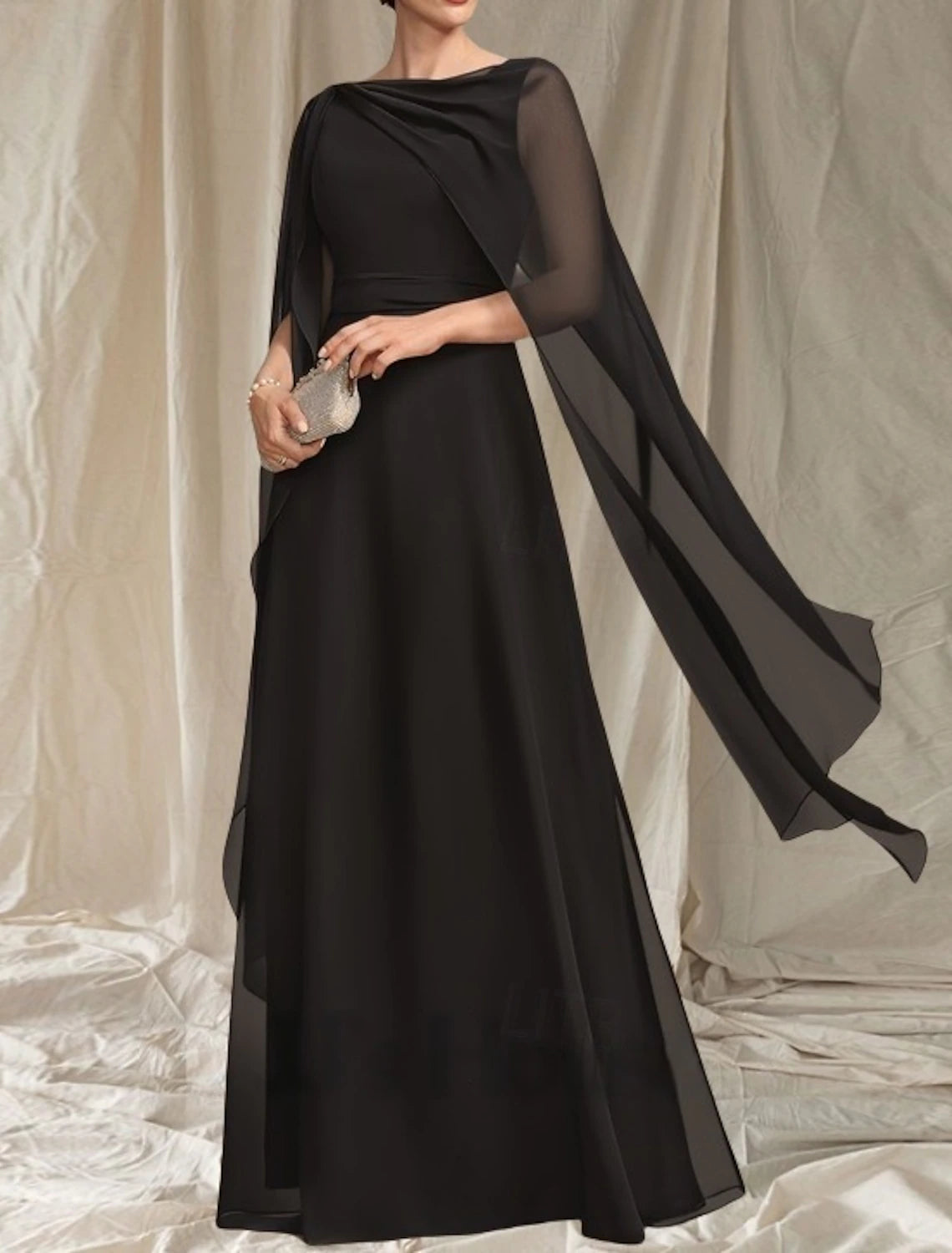 A-Line Mother of the Bride Dress Wedding Guest Elegant Crew Neck Floor Length Chiffon Sleeveless with Sash / Ribbon Ruffles Ruching