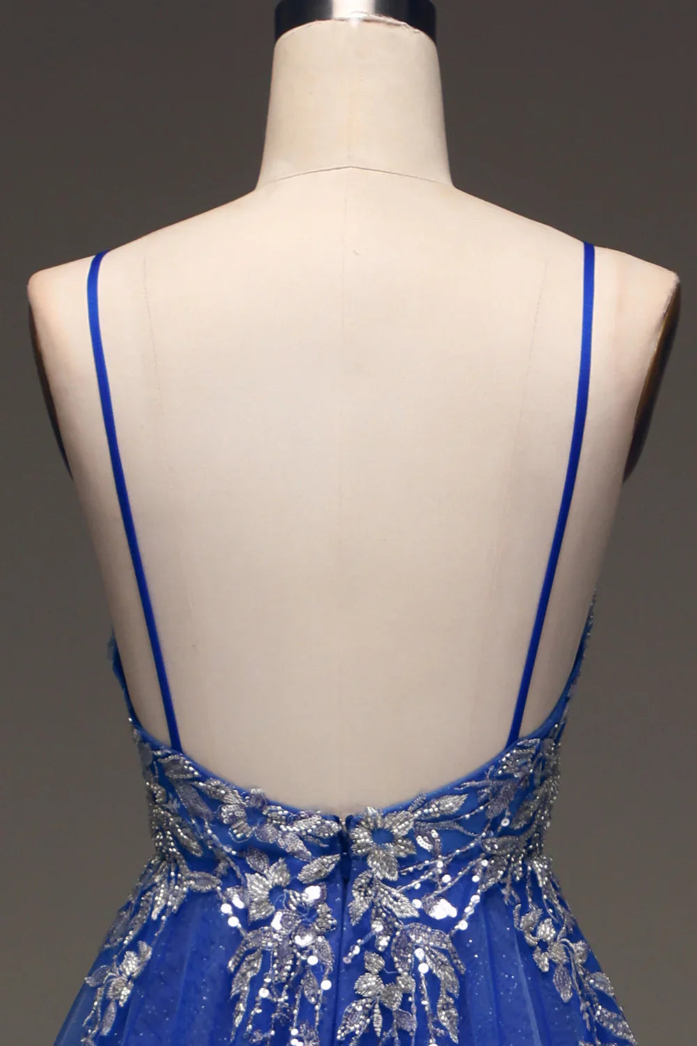 DingJiDress A-Line Sequins Royal Blue Prom Dress with Appliques