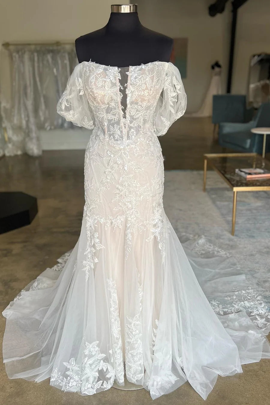 Appliques Off-the-Shoulder Long Wedding Dress