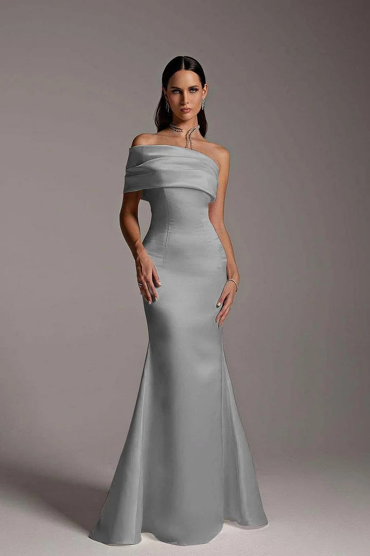 One Shoulder Sleeveless Mermaid Long Prom Dress With Ruffles