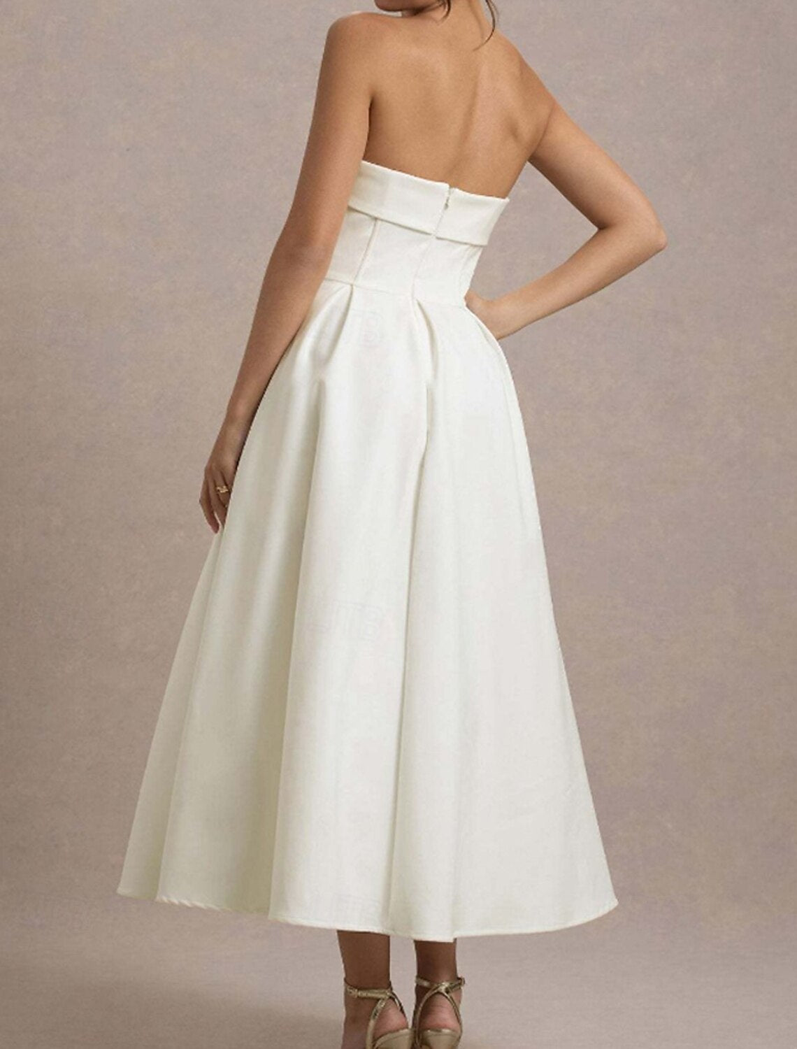 Women's Midi Dress White Dress Graduation Dress Prom Dress Party Dress Fashion Wedding Party Evening Party Regular Fit Plain Sleeveless Strapless Black White Yellow Pink Summer