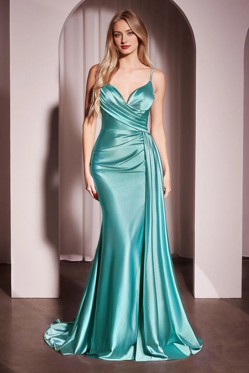 DingJiDress November December Wedding Guest Dress Satin A-Line Spaghetti Strap Heart-shaped collar Backless Wrinkle Split Fork Elegant Formal Unforgettable Impression Party Dress