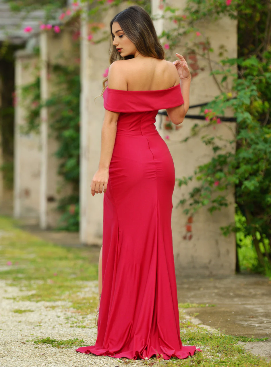 DingJiDress November December Wedding Guest Dress Long Off Shoulder Sweet heart Dress Ruching Bodice Side Slit Elegant Formal Unforgettable Impression Party Dress