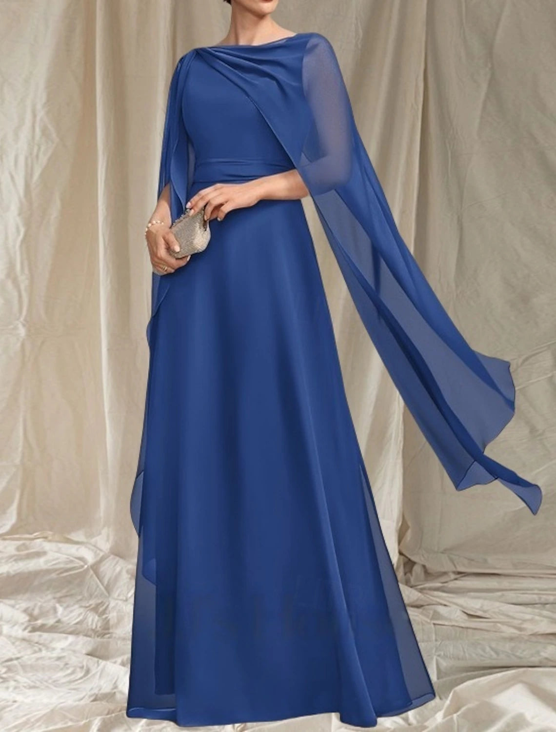 A-Line Mother of the Bride Dress Wedding Guest Elegant Crew Neck Floor Length Chiffon Sleeveless with Sash / Ribbon Ruffles Ruching