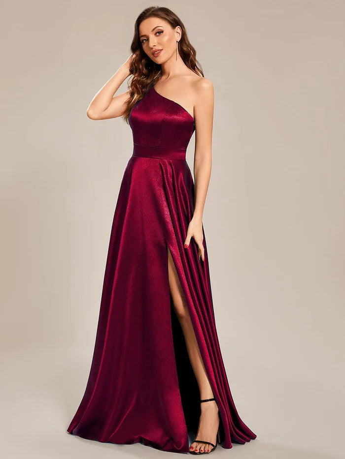 One Shoulder Long Satin A Line Prom Dress