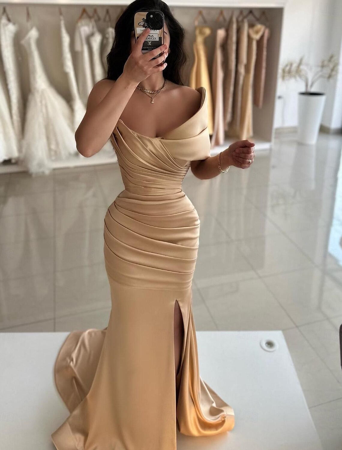 Mermaid Prom Dresses Elegant Dress Formal Prom Floor Length Sleeveless Off Shoulder Satin with Ruched Slit Masquerade Dress