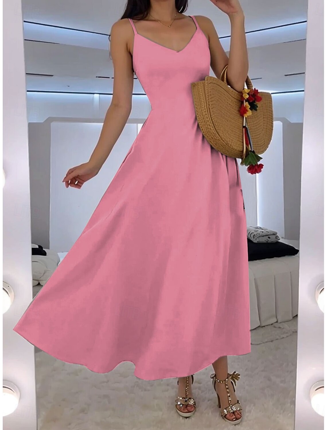 Women's Maxi Dress A Line Dress Slip Dress Vacation Casual Beach Wedding Outdoor Party Regular Fit Solid Color Sleeveless V Neck Black Pink Red Blue Summer Spring