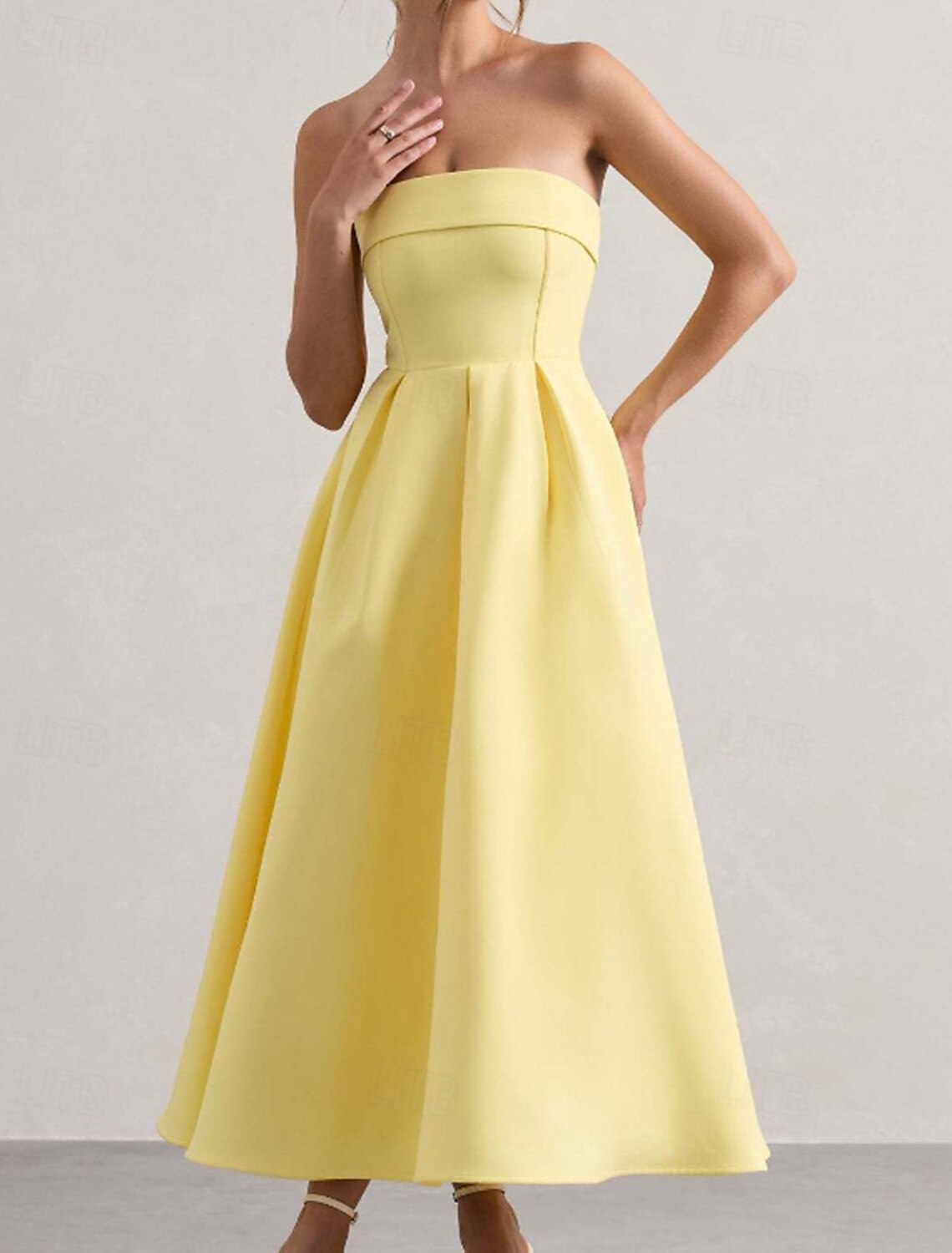 Women's Midi Dress White Dress Graduation Dress Prom Dress Party Dress Fashion Wedding Party Evening Party Regular Fit Plain Sleeveless Strapless Black White Yellow Pink Summer