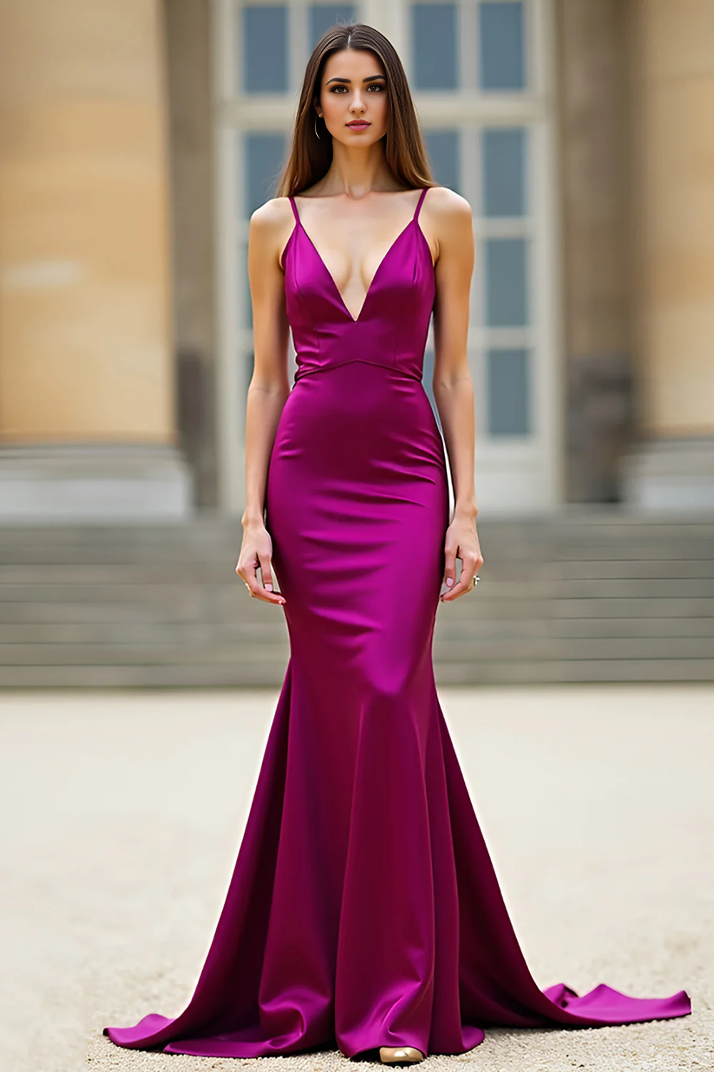 DingJiDress High Quality Dress Elegant Simple Mermaid Sheath Deep V Neck Spaghetti Straps Backless Long Prom Dress