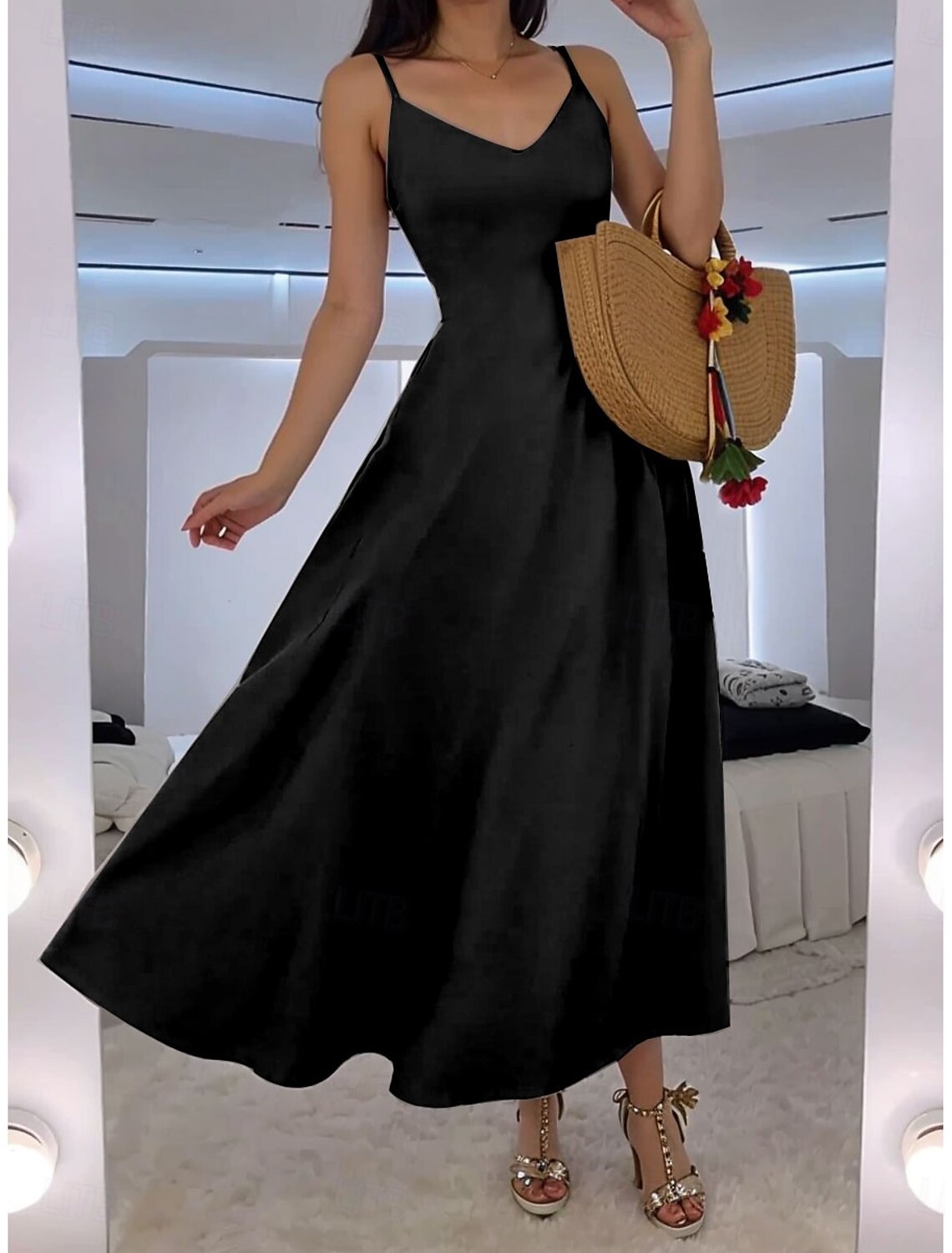 Women's Maxi Dress A Line Dress Slip Dress Vacation Casual Beach Wedding Outdoor Party Regular Fit Solid Color Sleeveless V Neck Black Pink Red Blue Summer Spring