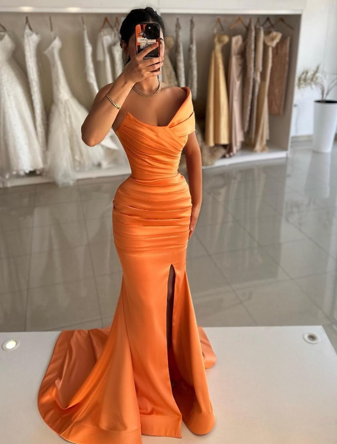 Mermaid Prom Dresses Elegant Dress Formal Prom Floor Length Sleeveless Off Shoulder Satin with Ruched Slit Masquerade Dress