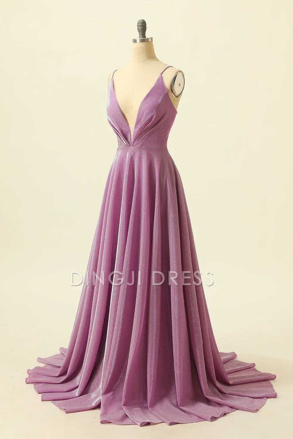 DingJiDress High Quality Dress Fashion A Line Deep V-Neck Sparkly Lace up Backless Prom Dress