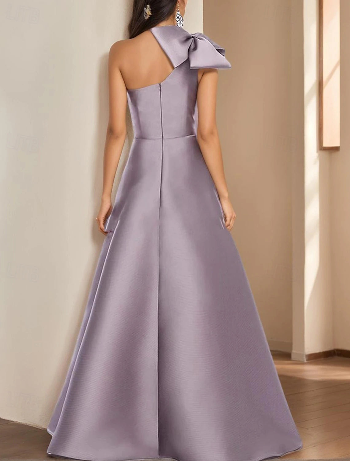 A-Line Evening Gown Elegant Dress Formal Evening Party Floor Length Sleeveless One Shoulder Satin with Bow(s) Pleats
