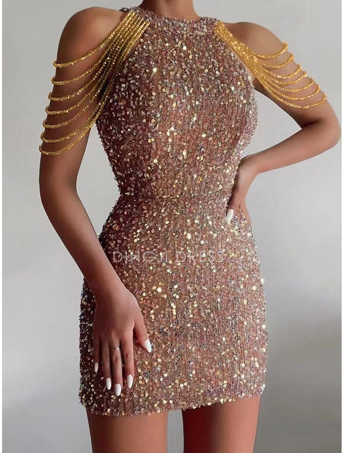 DingJiDress Hot Sale Short Prom Dress Sheath Jewel Neck Sequin Cocktail Dresses Party Dress Holiday Sleeveless Sparkle Charming New Homecoming Dress