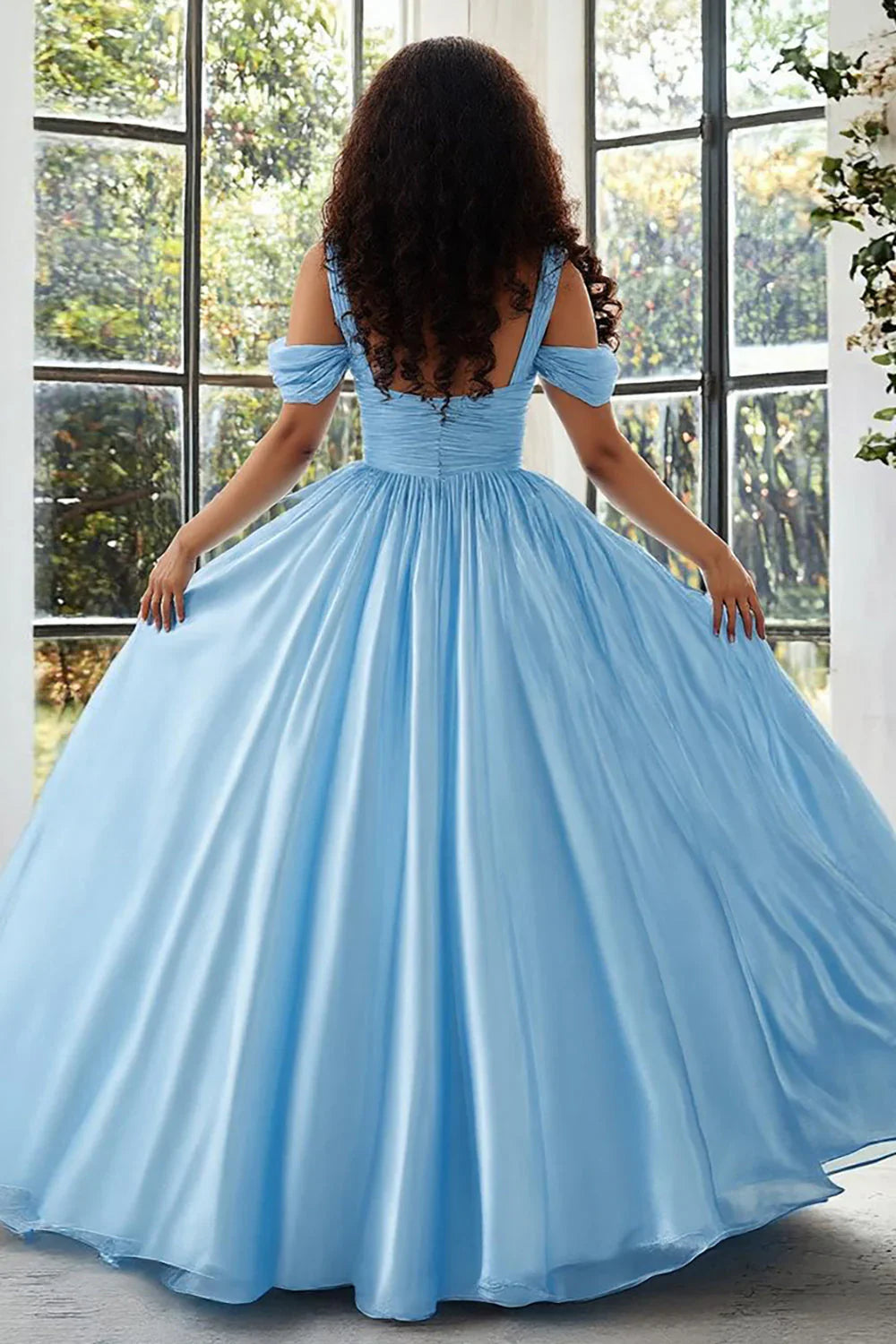 DingJiDress High Quality Dress A Line Cold Shoulder Sweetheart Pleated Satin Long Plus Size Exquisite Prom Dress