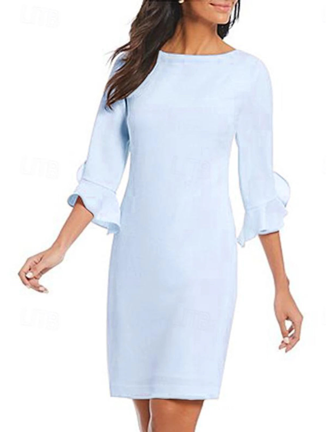 Sheath Cocktail Dresses Minimalist Dress Cocktail Party Knee Length 3/4 Length Sleeve Jewel Neck Fall Wedding Guest Chiffon with Ruffles Derby Dresses