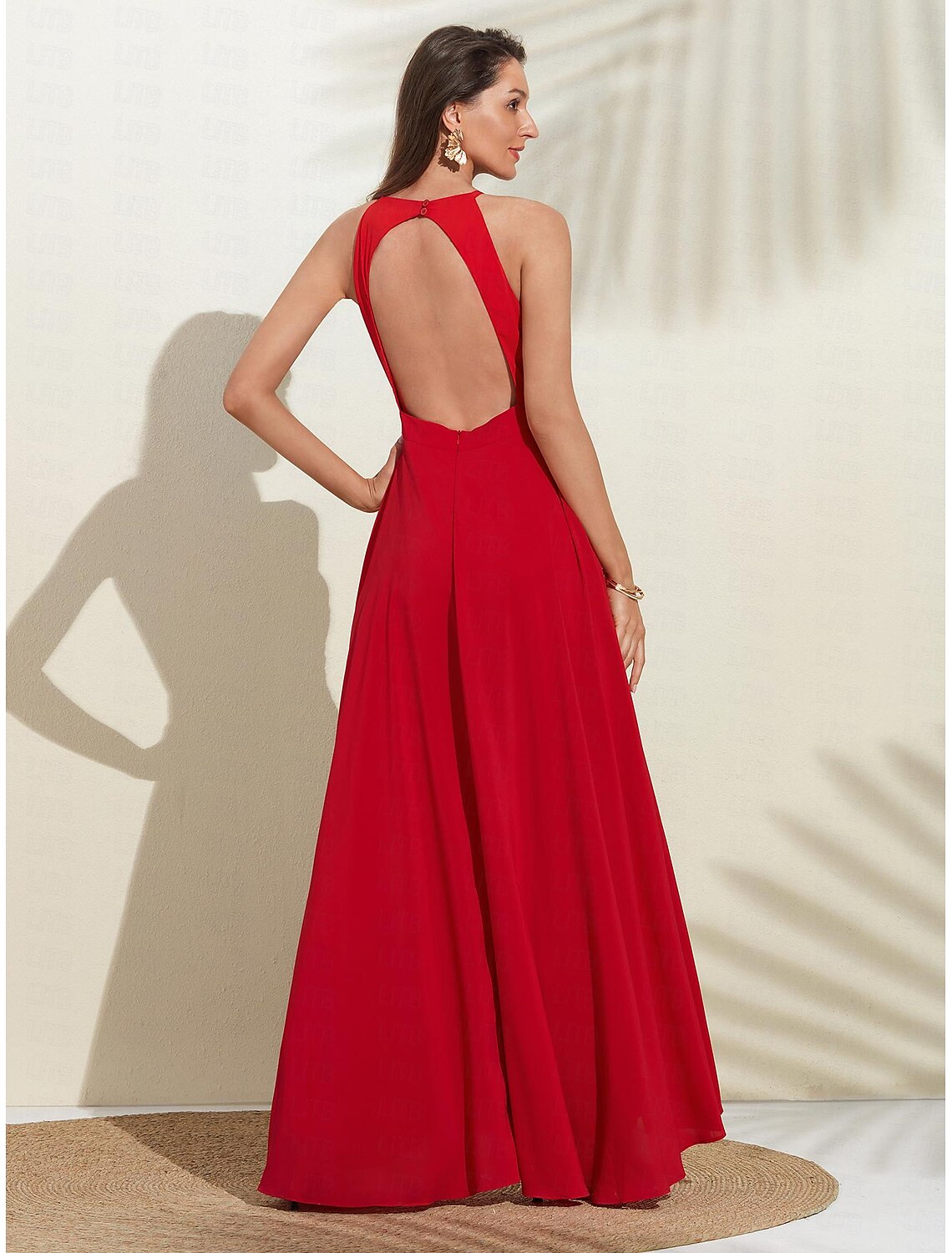 Women's Wedding Guest Wear Cocktail Party Red Semi Formal Elengant Romantic Halter Neck Open Back Jumpsuit dress to impress