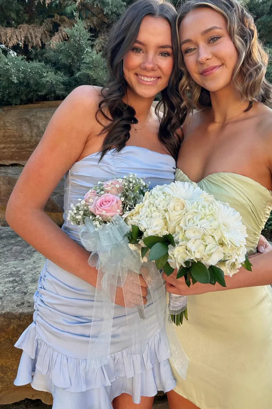 Strapless Pleated Satin Sleeveless Ruffles Mini Cocktail Homecoming Dress