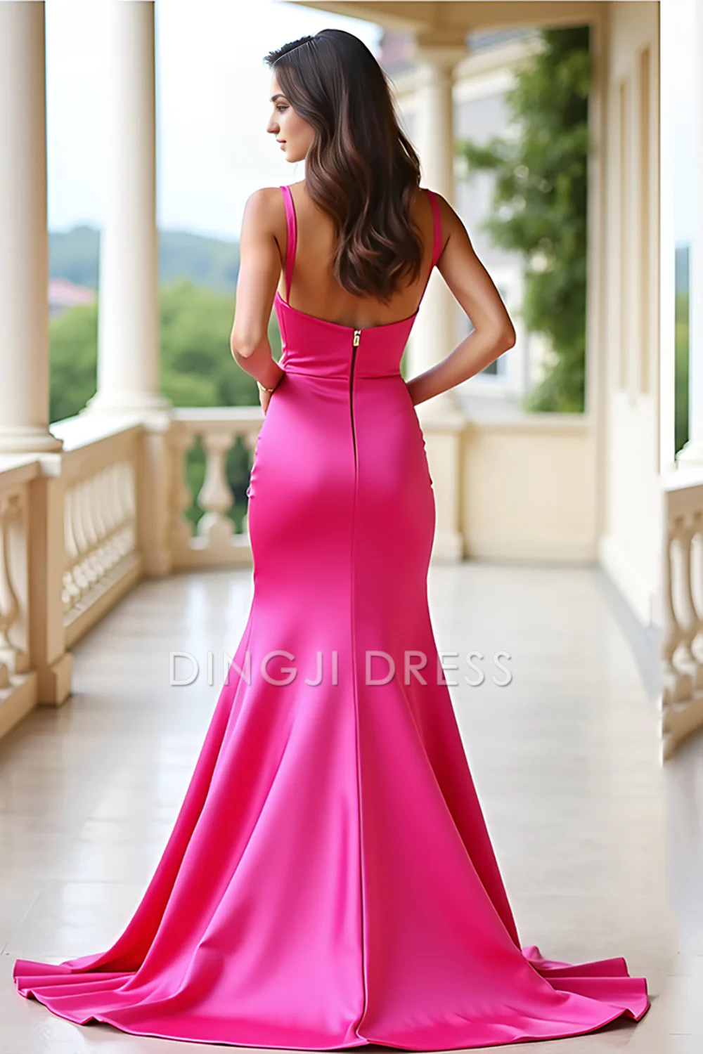 DingJiDress High Quality Dress Elegant Sheath Square Neck Spaghetti Strap Long With Slit Prom Dress