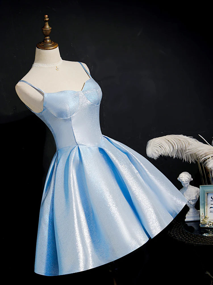 Cute blue sweetheart neck short prom dress blue homecoming dress