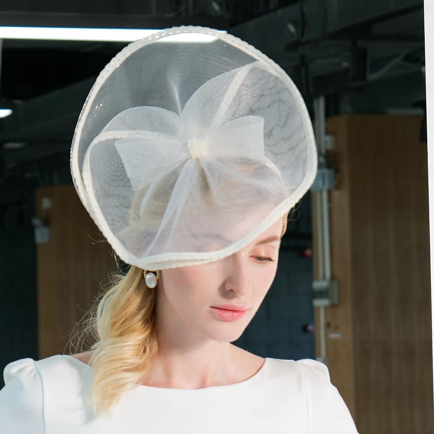 DingJiDress Headbands Hats Headwear Tulle Saucer Hat Top Hat Veil Hat Wedding Tea Party Elegant Wedding With Bowknot