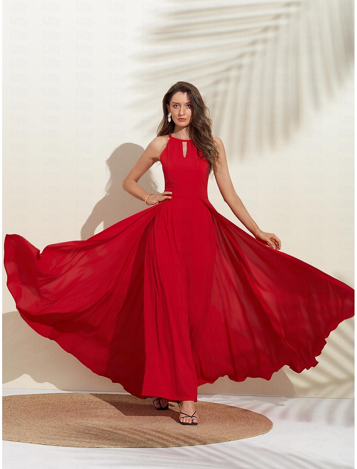 Women's Wedding Guest Wear Cocktail Party Red Semi Formal Elengant Romantic Halter Neck Open Back Jumpsuit dress to impress