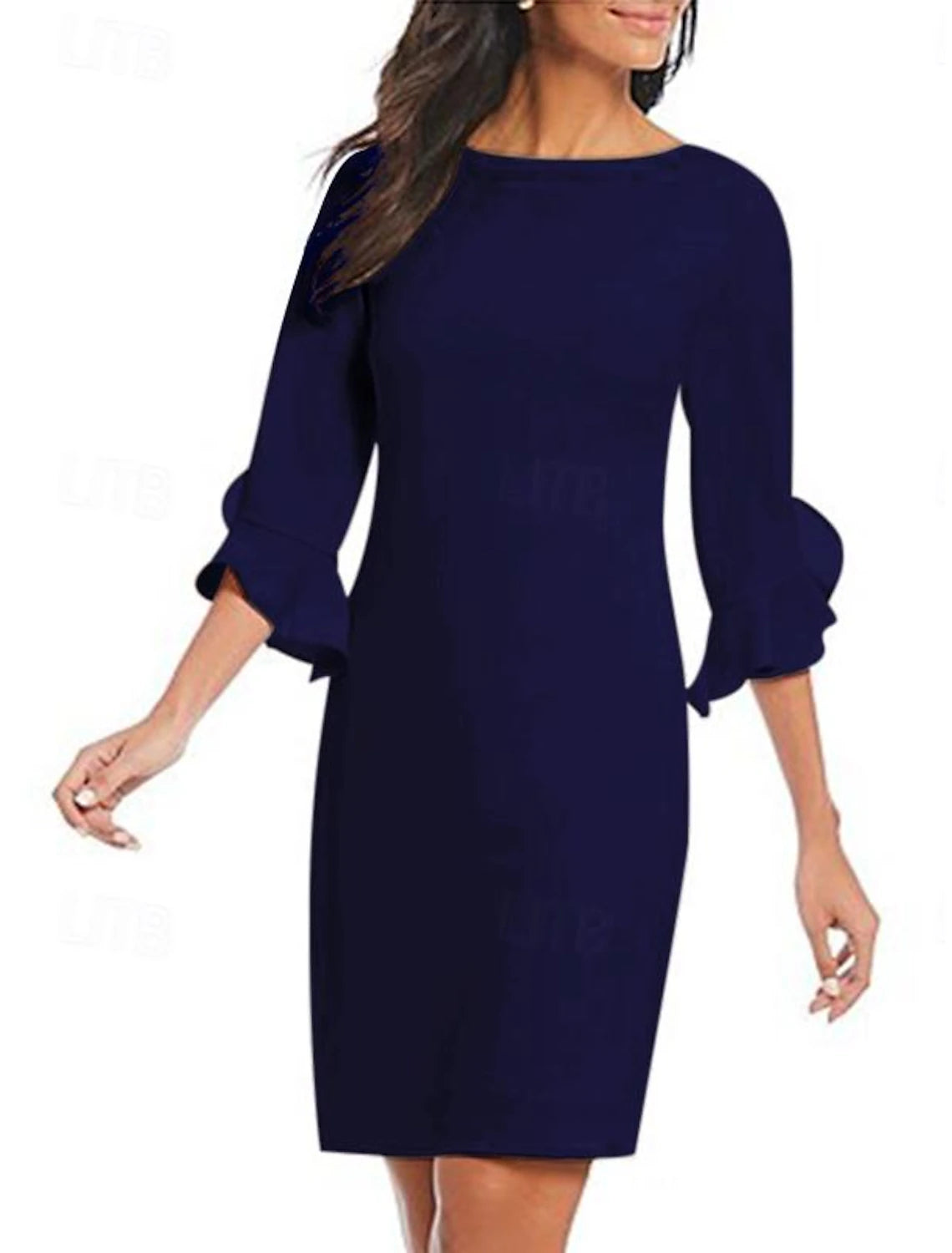 Sheath Cocktail Dresses Minimalist Dress Cocktail Party Knee Length 3/4 Length Sleeve Jewel Neck Fall Wedding Guest Chiffon with Ruffles Derby Dresses