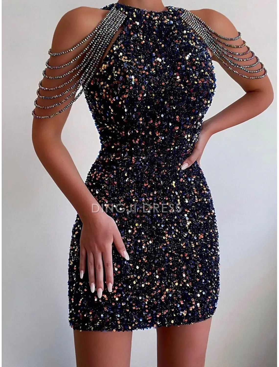 DingJiDress Hot Sale Short Prom Dress Sheath Jewel Neck Sequin Cocktail Dresses Party Dress Holiday Sleeveless Sparkle Charming New Homecoming Dress