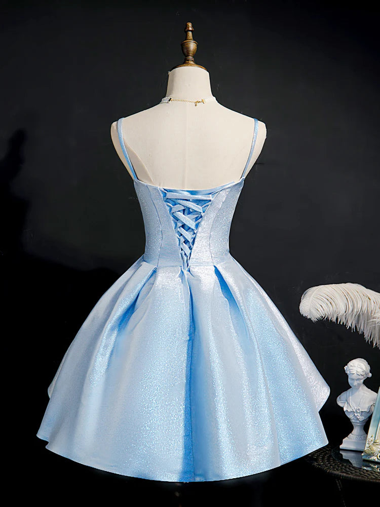 Cute blue sweetheart neck short prom dress blue homecoming dress